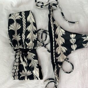Elegant Black and White Floral Bikini